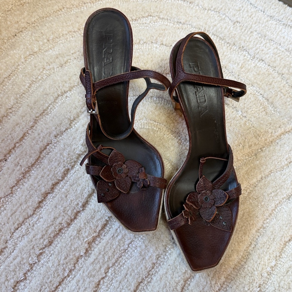 Prada Dark Brown Floral Heels